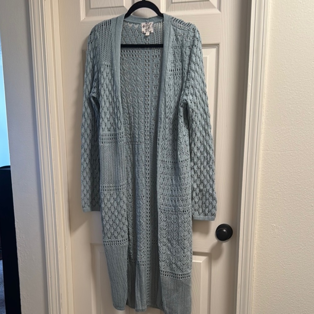 Hippie Rose Blue Cable Knit Long Cardigan
